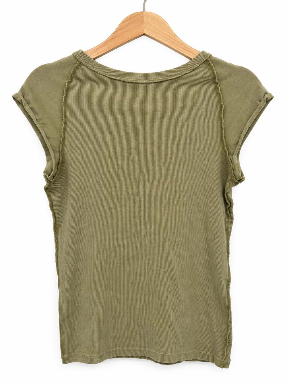 We The Free Olive Green Medium Ribbed Cap Sleeve Exposed Seams Basic Top
